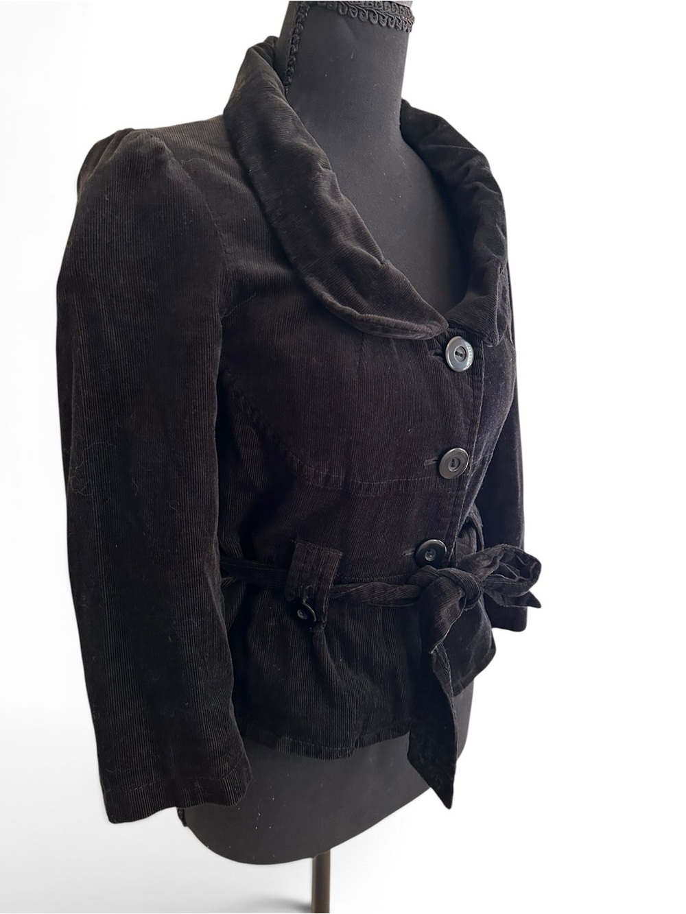 Black Corduroy Blazer with Waist Tie